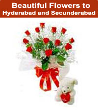 Flowers to Hyderabad India with Teddy Bear